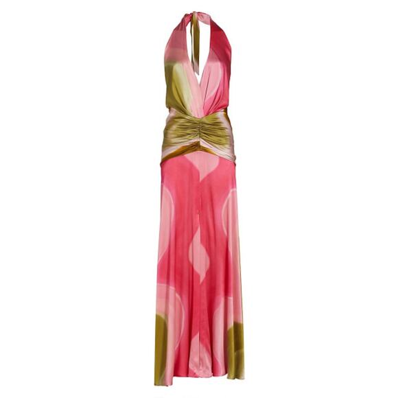 Silvia Tcherassi Dresses & Skirts - Silvia Tcherassi Dafne Abstract Wave Halter Gown - S - Olive Pink